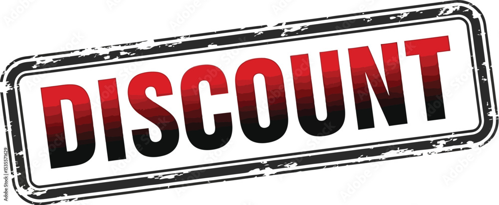 Poster a rectangular discount stamp with red and black gradient text on a white background with grunge bord