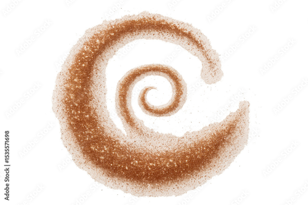 Poster glimmering golden particles spiraling dynamically, creating luminous abstract pattern with radiant m