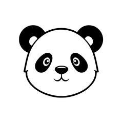 Adorable Panda Face: A charming black and white line art illustration of a cute panda's head, showcasing its playful expression and simple design.