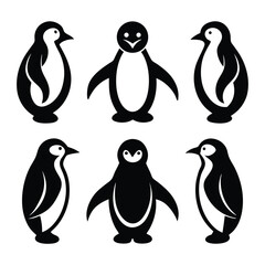 Obraz premium Simple vector illustrations of penguins in various poses for graphic design and branding