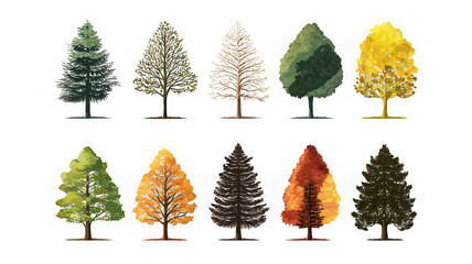 Fototapeta premium Various tree types with seasonal foliage isolated transparency