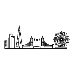 Naklejka premium London Thames Skyline Icon, Vector, Illustration, Icon, Outline, Line Art, Silhouette, Logo, White Background.