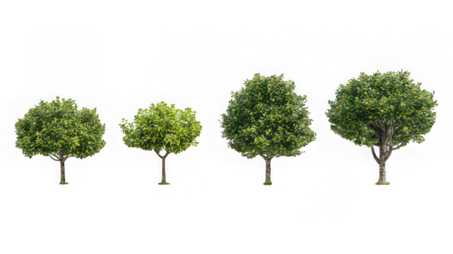 Four green tree isolated transparency background, natural growth