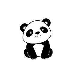 Fototapeta premium Adorable Panda Cub: A charming black and white line art illustration of a happy panda bear cub sitting, showcasing its cute features in a simple, vector style.