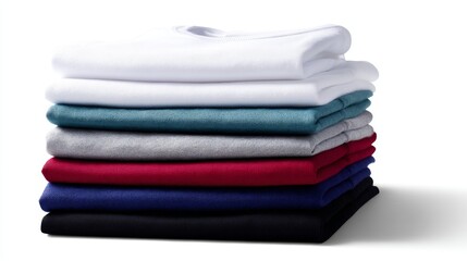 A neat stack of colorful t-shirts in various shades. This image showcases an organized collection of casual wear, perfect for everyday use. Simple and stylish. AI