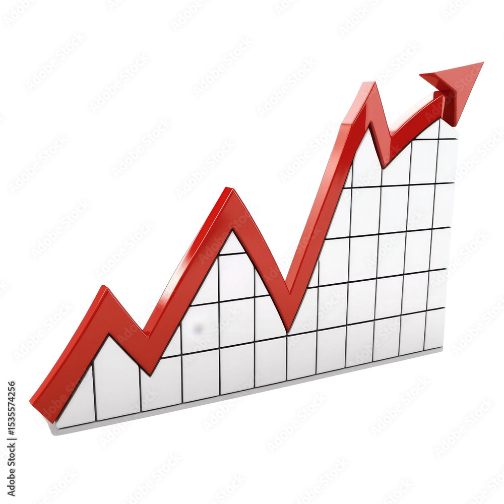 Poster increasing trend line graph with red arrow indicating growth