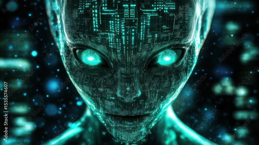 Aufkleber digital entity with glowing eyes symbolizing advanced technology integration