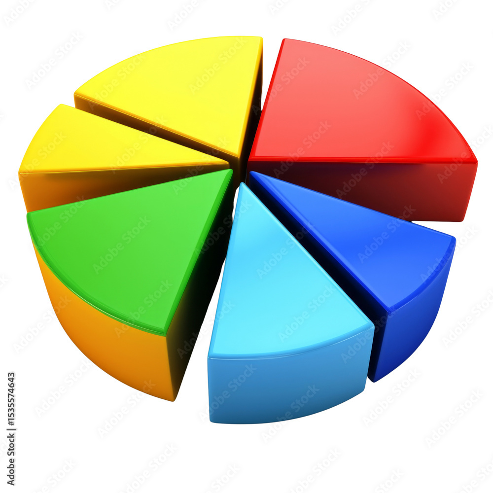 Poster Colorful pie chart with six segments representing data visualization