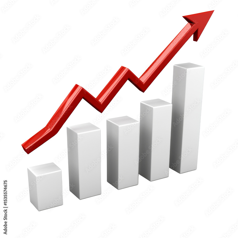 Aufkleber Increasing graph with red arrow indicating growth and white bars representing data