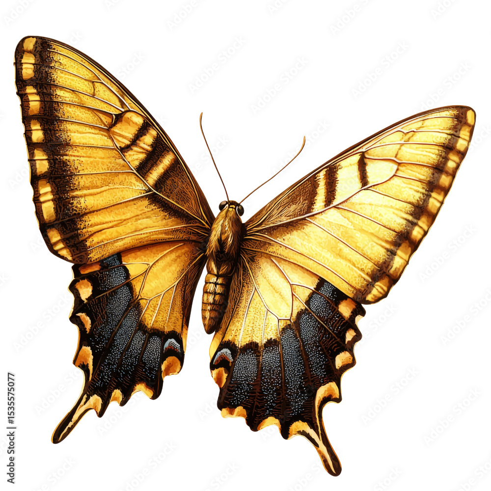 Poster golden butterfly with intricate wing patterns, showcasing vibrant colors and delicate features. this