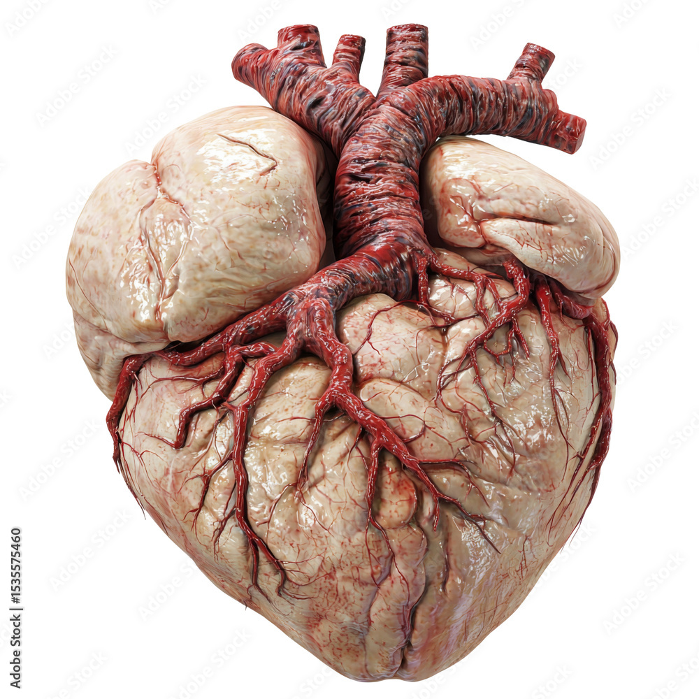 Poster detailed anatomical model of human heart showcasing arteries and veins, emphasizing its structure an