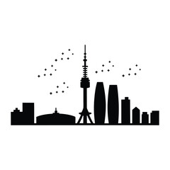 Seoul Night Skyline Icon, Vector, Illustration, Icon, Outline, Line Art, Silhouette, Logo, White Background.
