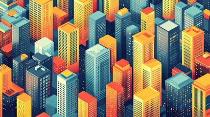 Obraz premium Isometric view of a dense cityscape with colorful buildings