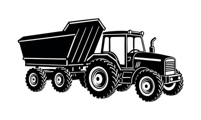 Old cargo truck isolated Vintage Farming Tractor Vector Agricultural Machinery Silhouette design for Field Work