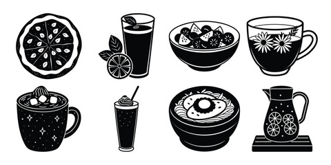 set of foods silhouette on white background