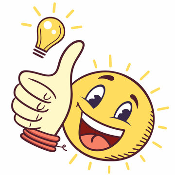 Naklejki Thumbs up emoji with happy face for likes
