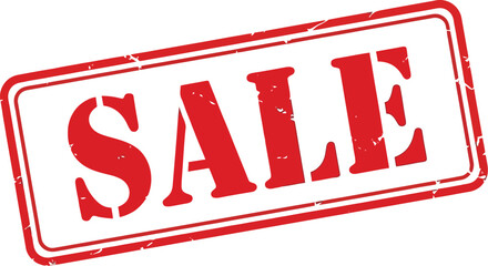 A red sale stamp with a grunge texture and a white background indicating a promotional offer event