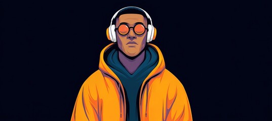 Stylized Vector Avatar of Trendy Dad with Headphones and Modern Hoodie