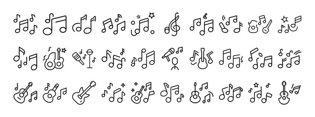 Set of Music and Sound Icons in Simple Line Style