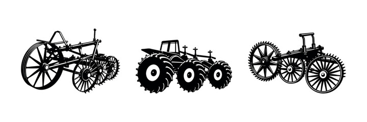 Farming Tools Silhouette Clipart Agricultural Vehicle and Machinery Vector Art Design set