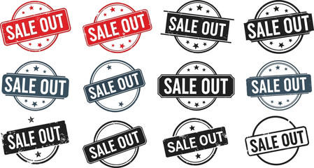 Obraz premium A collection of twelve sale out stamps in various styles and colors on a white background layout design