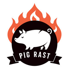 Burning pig and hot dog cartoon illustration with fire and flames in vector style