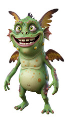 Fototapeta premium 3D Illustration of Smiling Cartoonish Troll with Wings on Black png, isolated on trasparent background