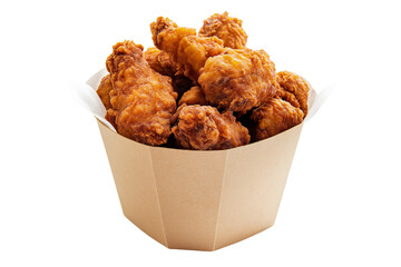 Crispy Fried Chicken Pieces in Box – PNG Cutout on white Background