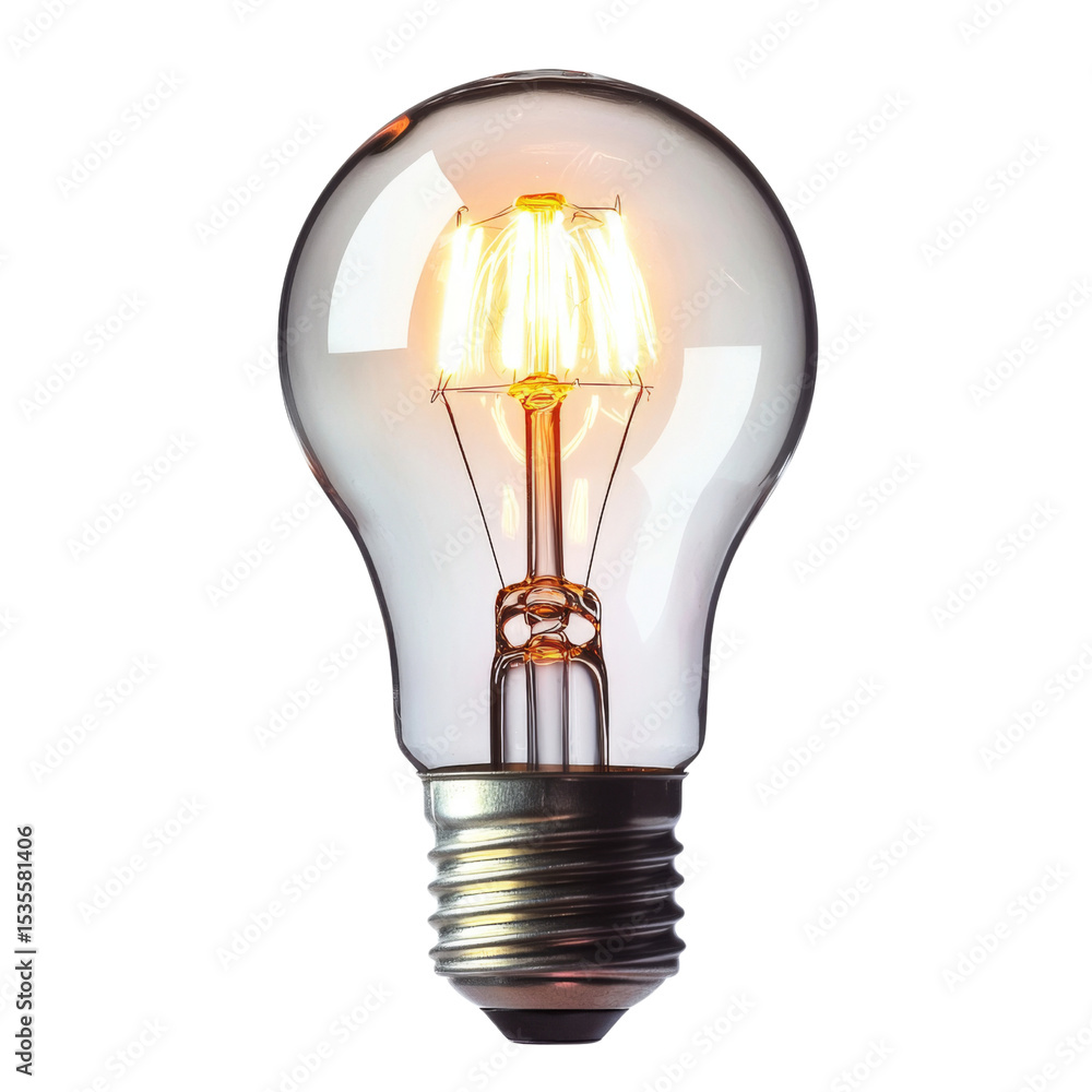Poster glowing vintage light bulb with warm filament, showcasing its intricate design and illuminating effe