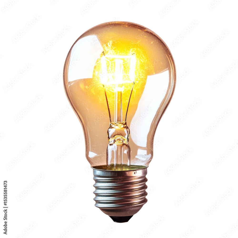 Poster glowing light bulb with warm filament, showcasing its vintage design and illuminating effect. this c