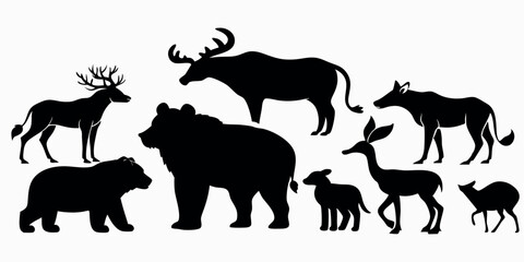 Black Silhouettes of Mammals for Wildlife Themed Design
