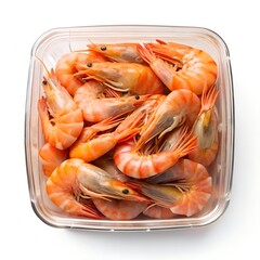 Transparent Plastic Food Container with Shrimp – Isolated on White Background, High-Resolution Stock Image