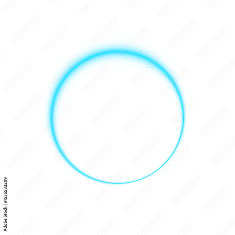 Poster neon glowing gradient blue circular ring frame outline with 3d design and blank center on transparen