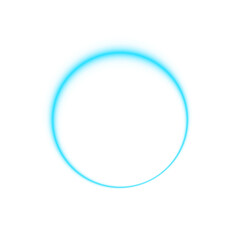 Neon glowing gradient blue circular ring frame outline with 3d design and blank center on transparent background