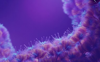 Abstract floral design of colorful stylized plants with long pistils against a soft violet gradient background