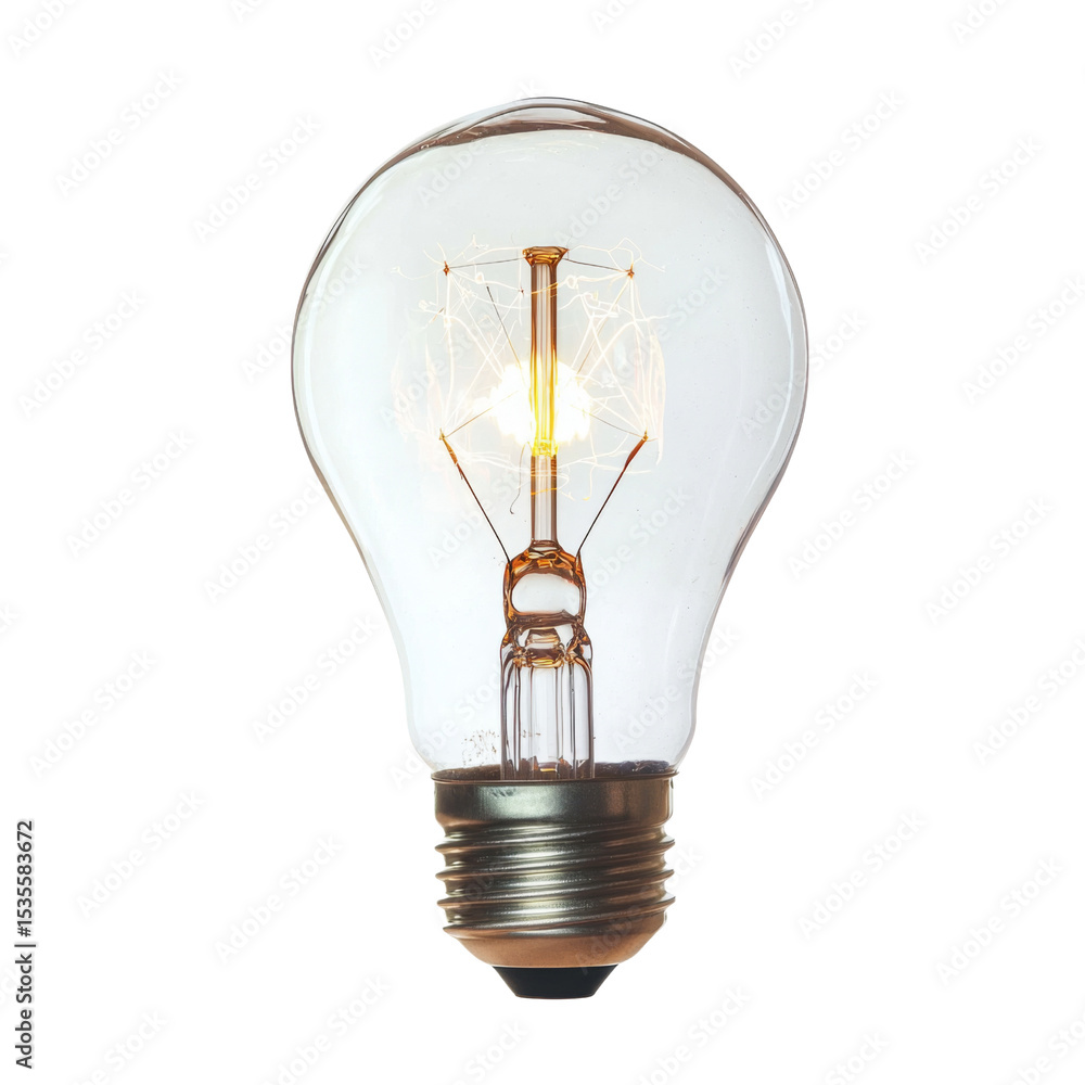 Poster vintage light bulb with glowing filament, showcasing classic design and warm illumination, perfect f