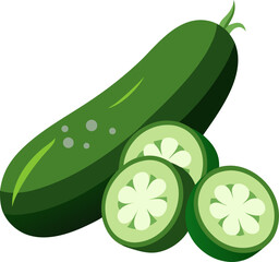 Cucumber whole and sliced silhouette on a white background