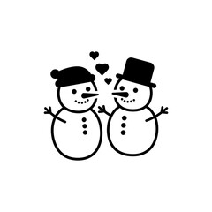Snowman Couple with Hearts for a Winter Romance