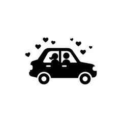 Couple in Car with Hearts Symbolizing Love and Romance