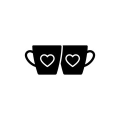 Coffee Cup Pair with Hearts, Love and Coffee Illustration