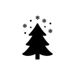 Snowflakes gently falling above tree line in winter landscape