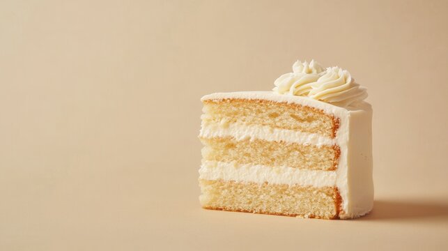Slice of Vanilla Layer Cake with Whipped Frosting