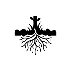 Roots Breaking Through Soil Surface in Natural Plant Growth Scene