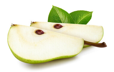Pears slice. Pears Isolated organic isolated on white background. Pears macro