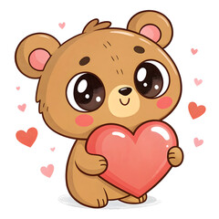 Adorable cartoon bear cub holding a big heart valentines day illustration