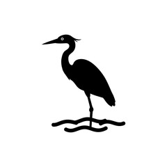 Heron Standing in Pond Wading Bird in Natural Wetland Environment