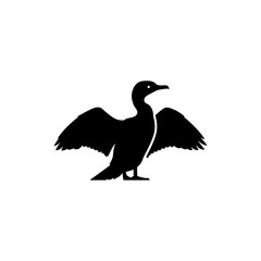 Cormorant Bird Drying Wings Spread Wide in Natural Pose