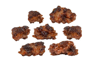 Collection set of grilled meat chunks isolated on transparent or white background, png