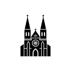 Gothic cathedral with iconic rose window and twin spires architectural design