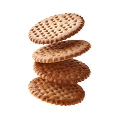 Flying falling round cookies isolated on transparent or white background, png